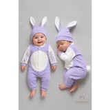 Babyden's Tavşan Kulaklı Yenidoğan Tulum Seti %100 Pamuklu Ayarlanır Ponponlu Kız Bebek Tulum Şapka Set Lila - 6 - 9 Ay
