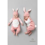Babyden's Tavşan Kulaklı Yenidoğan Tulum Seti %100 Pamuklu Ayarlanır Ponponlu Unisex Bebek Tulum Şapka Set - Pudra Pembe - 0 - 3 Ay