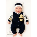 BABYDEN'S Teddy Bear Temalı Yenidoğan Fitilli Tulum Takımı Ayıcıklı Erkek Bebek Tulum Şapka Set %100Pamuk
