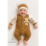 Babyden's Teddy Bear Temalı Yenidoğan Fitilli Tulum Takımı Ayıcıklı Erkek Bebek Tulum Şapka Set PAMUK - Kahverengi - 9 - 12 Ay