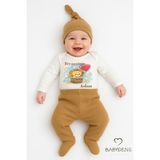 Babyden's Teyzesinin Aslanı 3’lü Bebek Takımı %100 Pamuk Fitilli Kumaş Uzun Kollu Zıbın, Patikli Alt, Bere Set - 6 - 9 Ay - Kahverengi