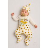 BABYDEN'S Yenidoğan Bebek Takımı Annesinin Balı Yazılı Arı Desenli 3’lü Set Patikli Alt Bere Çıtçıtlı Uzun Kollu Body