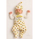 BABYDEN'S Yenidoğan Bebek Takımı Babasının Balı Yazılı Arı Desenli 3’lü Set Patikli Alt Bere Çıtçıtlı Uzun Kollu Body 0-9 A y