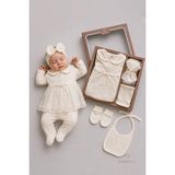 Babyden's Yenidoğan Kız Bebek Mevlit Takımı %100 Pamuk 5'li Hastane Çıkışı Seti Dantelli Hediyelik - Ekru