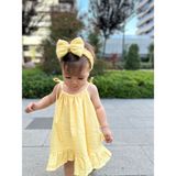 BabyDia Müslin Elbise Kız Çocuklar İçin Yazlık A Kesim Fırfırlı Stil Trend 1-4 Yaş Mini Boy - Sarı - 12 - 18 Ay