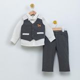 Babydola 1-5 Yaş Papyon Yelek Gömlek Pantolon Bayramlık Çocuk Takım Elbise 4'lü Set 15054 - 2 Yaş - Gri
