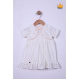 Babydola %100 Pamuk Kız Bebek Bayramlık Puset Desenli Elbise 15156 - 6 - 9 Ay - Ekru