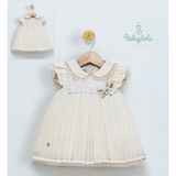 Babydola 15104 Kız Bebek Fiyonklu Düğme Detaylı Ekru Elbise - 3 - 6 Ay
