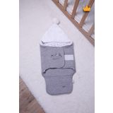 Babydola Babyhola 0-6 Ay 1.5 Tog Elyaf Dolgulu Sapkalı Kundak 70x35cm Bebek Uyku Tulumu Kundagı Gri 12604