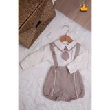 Babydola Erkek Bebek Kravat Detaylı Salopet Takım 15101 - Ekru - 3 - 4 Ay
