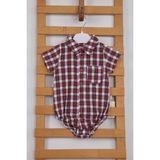 Babydola Kısa Kol Poplin Kumaş Erkek Bebek Ekose Gömlek Badi 3503S - Kırmızı - 6 - 9 Ay