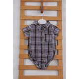 Babydola Kısa Kol Poplin Kumaş Erkek Bebek Ekose Gömlek Badi 3503S - Lila - 3 - 6 Ay