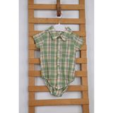 Babydola Kısa Kol Poplin Kumaş Erkek Bebek Ekose Gömlek Badi 3503S - Yeşil - 6 - 9 Ay