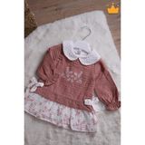 Babydola Müslin Kız Bebek Bayramlık Uzun Kollu Elbise 15178 - Kahverengi - 18 - 24 Ay