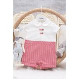 Babydola Yakalı Çizgili Bayramlık Bebek Unisex Tulum Kırmızı 12099 - 6 Ay - Çok Renkli