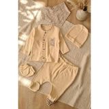 Babydonat Amber Teddy Gingham 5'li Organik Pamuklu Bebek Hastane Çıkışı - Bej Ekose Detaylı Pamuk Örme Takım - 0 - 3 Ay - Kahverengi