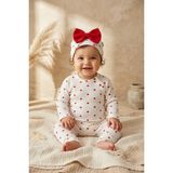 Babydonat Amore Kalp %100 Pamuklu Ribana Kumaş Kalp Desenli 3'lü Bebek Takımı - Zıbın, Pantolon ve Fiyonklu Bere Seti - 3 - 6 Ay - Kırmızı