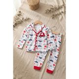 Babydonat Araba Nakışlı % 100 Pamuk Yakalı Erkek Çocuk Pijama Takımı 1-6 Yaş - Kırmızı
