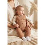 Babydonat Ayıcık Figürlü Kahve Fitilli Salopet ve Desenli Body Çorap Hediyeli 2'li Bebek Kombin Seti 3-9 Ay - Kahverengi - 3 - 6 Ay