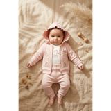 Babydonat Bebek Pudra Fırfırlı Sincap Nakışlı 3'lü Takım - Pamuklu Kapüşonlu Hırka, Body ve Ribana Pantolon Seti 3-12 Ay - 6 - 9 Ay - Pembe