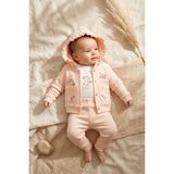 Babydonat Bebek Pudra Pembesi Fırfırlı Sincap Nakışlı 3'lü Takım - Pamuklu Kapüşonlu Hırka, Body ve Ribana Pantolon Seti 3-12 Ay - 3 - 6 Ay - Somon