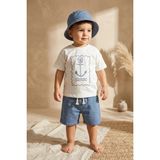 Babydonat Bebek ve Çocuk 3'lü Marin Set - Çapa Baskılı Pamuklu Tişört, Keten Görünümlü Şort ve Bucket Şapka Kombini - 3 Yaş - Mavi