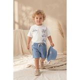 Babydonat Erkek Çocuk %100 Pamuklu Seek The Adventure Baskılı Tişört, Keten Görünümlü Şort ve Şapka 3'lü Kombin Set - 2 Yaş - Mavi