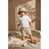 Babydonat Erkek Çocuk %100 Pamuklu Seek The Adventure Baskılı Tişört, Keten Görünümlü Şort ve Şapka 3'lü Kombin Set - 3 Yaş - Bej
