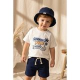 Babydonat Erkek Çocuk Lacivert Müslin Şortlu 3'lü Takım - Summer House Baskılı Pamuklu Tişört & Bucket Şapka Seti - 2 Yaş