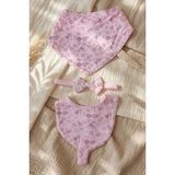 Babydonat Flora Rose Pembe Çiçek Desenli 3'lü Bebek Seti - Muslin Dokulu Bandana Önlük, Mama Önlüğü ve Fiyonk Saç Bandı - Çok Renkli - Standart