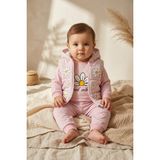 Babydonat Kız Bebek Pembe Papatya Desenli 3'lü Takım - Kapüşonlu Şişme Yelek, Sweatshirt ve Eşofman Altı Kombini - 2 Yaş