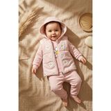 Babydonat Kız Bebek Somon Papatya Desenli 3'lü Takım - Kapüşonlu Şişme Yelek, Sweatshirt ve Eşofman Altı Kombini - 6 - 9 Ay
