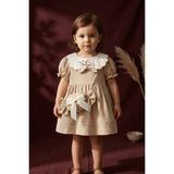Babydonat Kız Çocuk Kahve Vintage Çiçek Nakışlı Elbise ve Şeker Figürlü Çanta Seti - Bohem Stil Çocuk Elbisesi - 3 Yaş