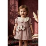 Babydonat Kız Çocuk Pudra Vintage Çiçek Nakışlı Elbise ve Şeker Figürlü Çanta Seti - Bohem Stil Çocuk Elbisesi - 2 Yaş