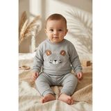 Babydonat Leo Comfort Gri Aslan Figürlü %100 Pamuklu Premium Erkek Bebek Alt Üst Eşofman Takımı - 3 - 6 Ay