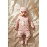 Babydonat Lulla Angel Bunny Gülkurusu Nakışlı %100 Pamuklu 3'lü Bebek Hastane Çıkışı ve Alt Üst Takım 0-3 Ay - 0 - 3 Ay - Gül Kurusu
