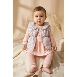 Babydonat Mia Kız Bebek Pembe Çiçekli Şişme Yelekli Üçlü Kombin Takım - Pamuklu Tavşan Baskılı Tunik ve Fitilli Tayt Seti - 3 - 6 Ay - Somon