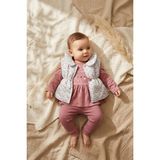 Babydonat Mia Kız Bebek Pembe Çiçekli Şişme Yelekli Üçlü Kombin Takım - Pamuklu Tavşan Baskılı Tunik ve Fitilli Tayt Seti - 6 - 9 Ay - Gül Kurusu