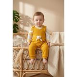 Babydonat Nafitto Bebek Sage Sarı Waffle Örgü Ayıcıklı Salopet ve Desenli Body Takımı - Pamuklu Doku 3-9 Ay - 3 - 6 Ay