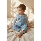 Babydonat Sevimli Köpek Figürlü Açık Mavi Denim Salopet ve Çizgili Body 2'li Bebek Salopet - %100 Pamuklu Yumuşak Doku - 2 Yaş