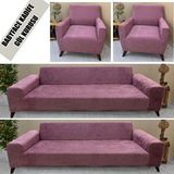 Babyface Kadife Kumaş 2 Adet Üçlü & Çekyat- 2 Adet Tekli Set Koltuk Kılıfı - 180 x 230 cm - Gül Kurusu