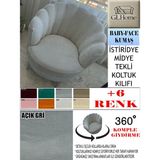 Babyface Kumaş Tekli & Berjer Koltuk Kılıfı, Papatya,istiridye, Midye Model Koltuk Kılıfı - 85 x 96 cm - Açık Gri