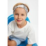 Babygiz Beyaz Erkek Pamuklu Penye, Kaymaz, Terletmez, Ultra Hafif, Esnek Desenli Saç Bandı Bandana - 6 - 9 Yaş