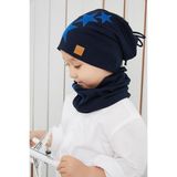 Babygiz Erkek Çocuk Lacivert Mavi Yıldızlı Bere Boyunluk Set Yumuşak Çift Katlı %100 Doğal Pamuklu Penye - 7 - 10 Yaş