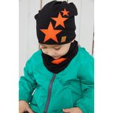 Babygiz Erkek Çocuk Siyah Turuncu Yıldızlı Bere Boyunluk Set Yumuşak Çift Katlı %100 Doğal Pamuklu Penye - 4 - 6 Yaş