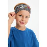 Babygiz Füme-Cok Renkli Erkek Pamuklu Penye, Kaymaz, Terletmez, Ultra Hafif, Esnek Desenli Saç Bandı Bandana - 6 - 9 Yaş