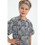 Babygiz Gri Erkek Pamuklu Penye, Kaymaz, Terletmez, Ultra Hafif, Esnek Desenli Saç Bandı Bandana - 0 - 1 Yaş