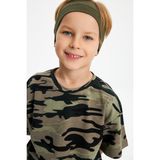 Babygiz Haki-Kamuflaj Erkek Çocuk Pamuklu Penye Oversize Kamuflaj T-Shirt Bandana İkili Takım - Haki - Kamuflaj - 1 - 2 Yaş