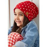 Babygiz Kırmızı Beyaz Puantiye Kız Çocuk Bebek Şapka Bere Yumuşak %100 Pamuklu Penye Trend Seri