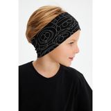 Babygiz Siyah Erkek Pamuklu Penye, Kaymaz, Terletmez, Ultra Hafif, Esnek Desenli Saç Bandı Bandana - 6 - 9 Yaş
